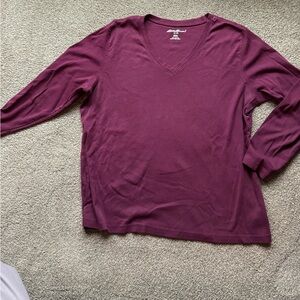 Eddie Bauer maroon V-Neck Long Sleeve Shirt